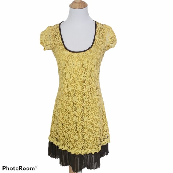 Anthro Yellow Lace Dress - Picture 1 of 9